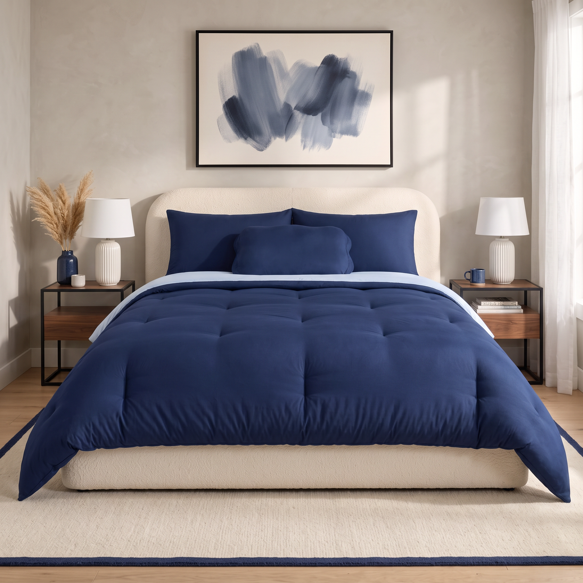 Midnight Navy mallowdown cloud comforter on a made bed