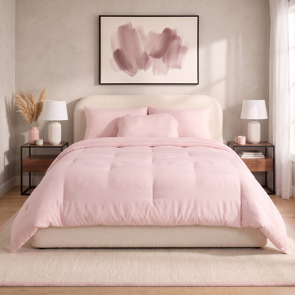 Light Pink mallowdown cloud comforter on a made bed