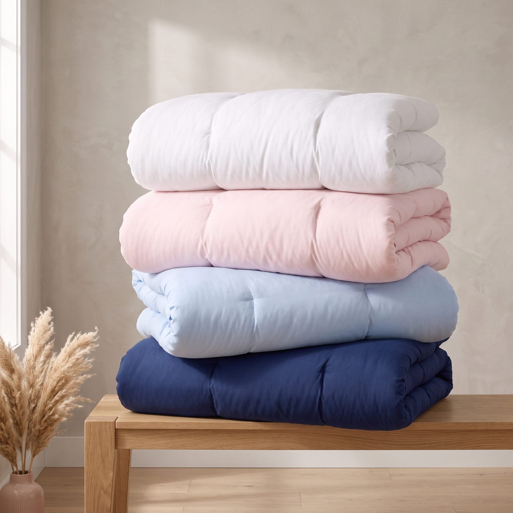 All four mallowdown comforter colours stacked